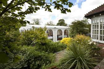 a closer shot of the marquee in the garden